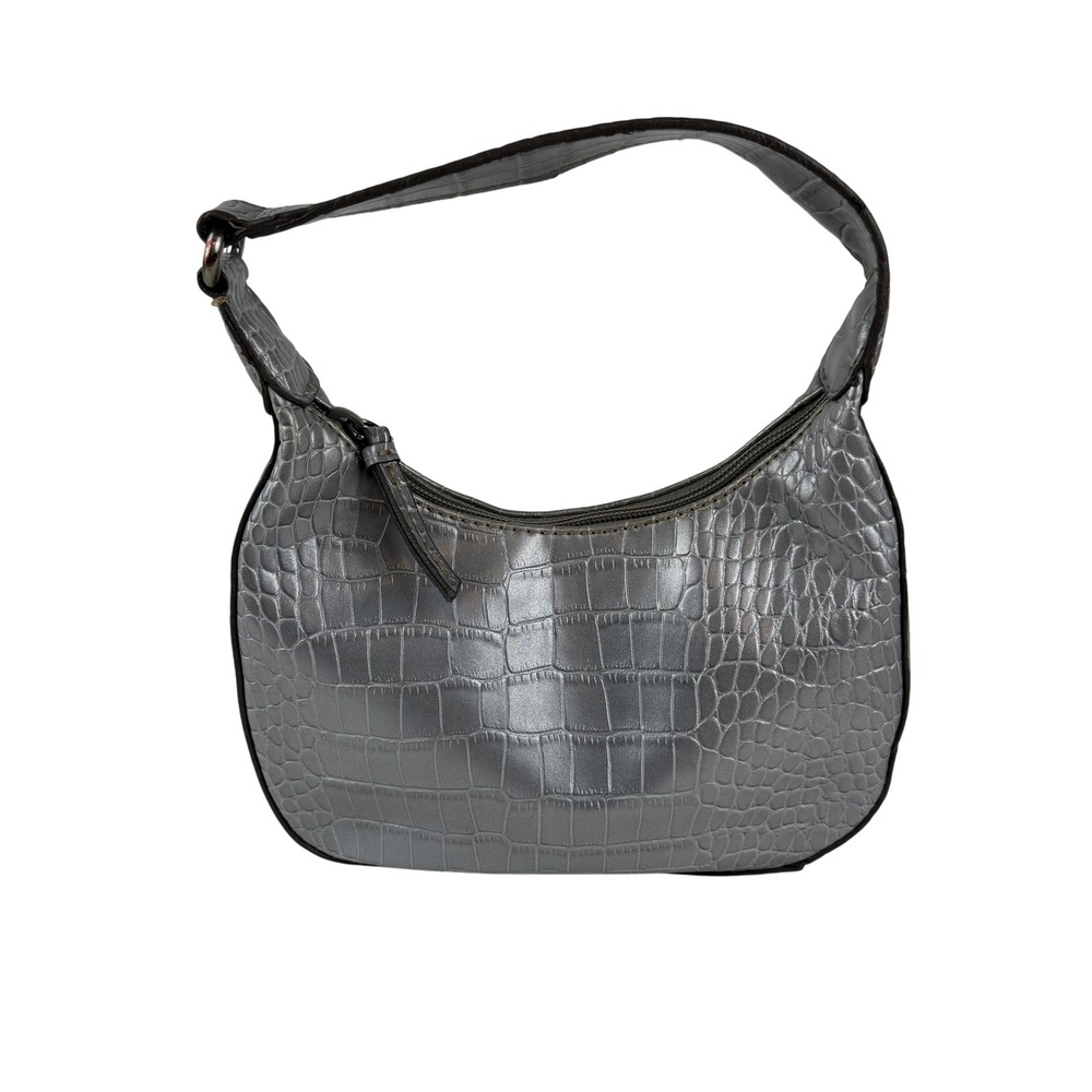 Nine West Shoulder Bag Womens Silver Croc Embossed Faux Leatherโ Baguette Purse